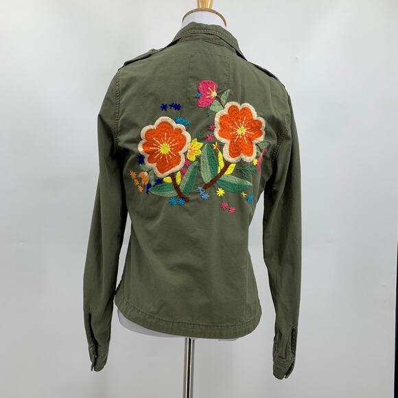 Lucky Brand Jacket Womens S Small Cotton Embroidered Floral Button Up Military - Picture 4 of 12